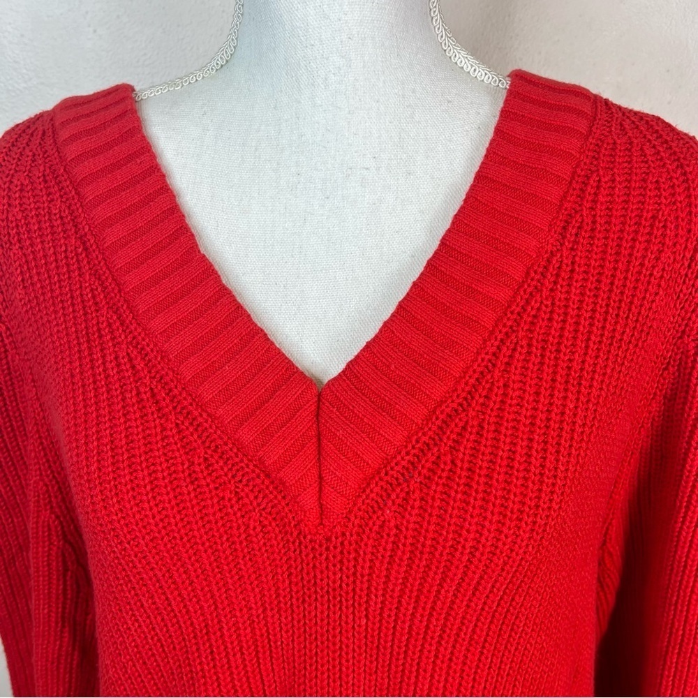 2/$25 Express Bright Red Striped Knit Woven Pullover Bold Chunky Thick Sweater S - Picture 10 of 15